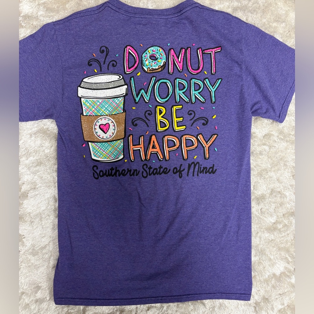 Southern Women’s S Purple Cute Graphic T-Shirt Donut and Coffee